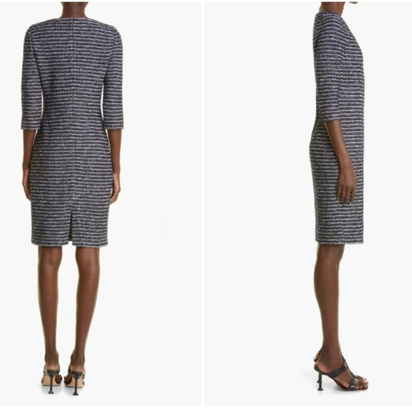 ST. JOHN COLLECTION INLAID SEQUIN TWEED BOUCLE KNIT SHEATH DRESS sz 4 - Picture 2 of 5